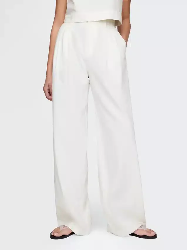 Pantalones de mezcla de lino de talle alto 365