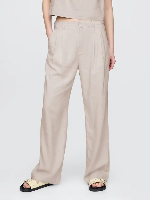 Pantalones de mezcla de lino de talle alto 365