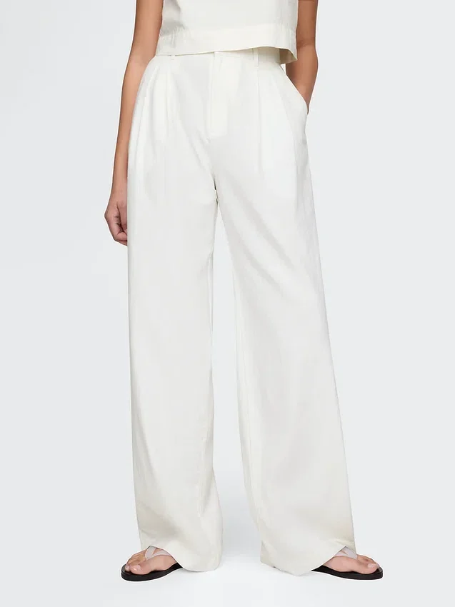 Pantalones de mezcla de lino de talle alto 365