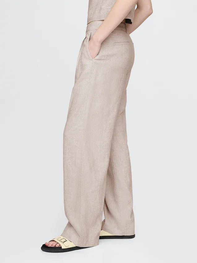 Pantalones de mezcla de lino de talle alto 365