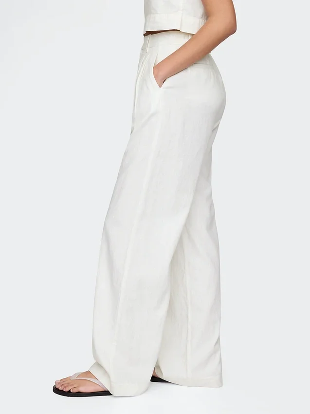 Pantalones de mezcla de lino de talle alto 365
