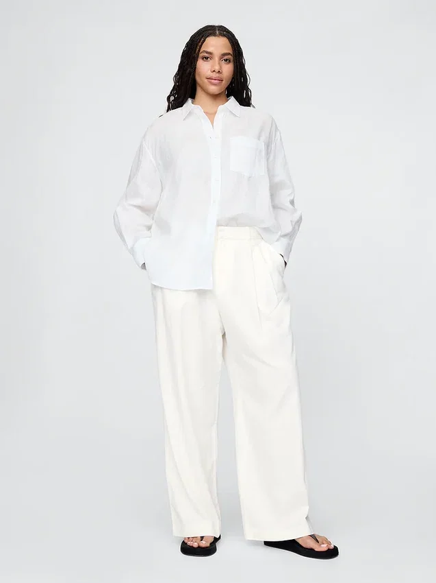 Pantalones de mezcla de lino de talle alto 365