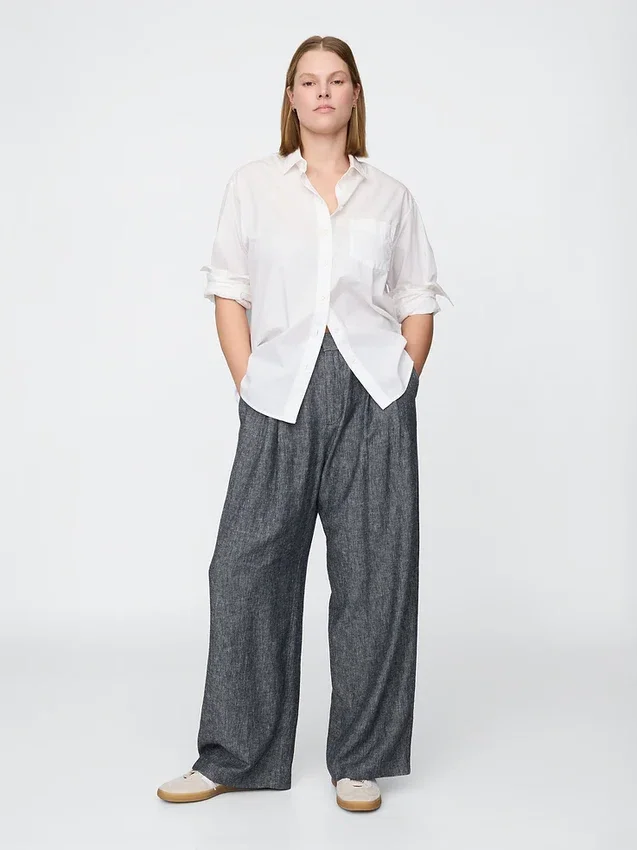 Pantalones de mezcla de lino de talle alto 365