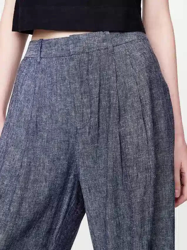 Pantalones de mezcla de lino de talle alto 365