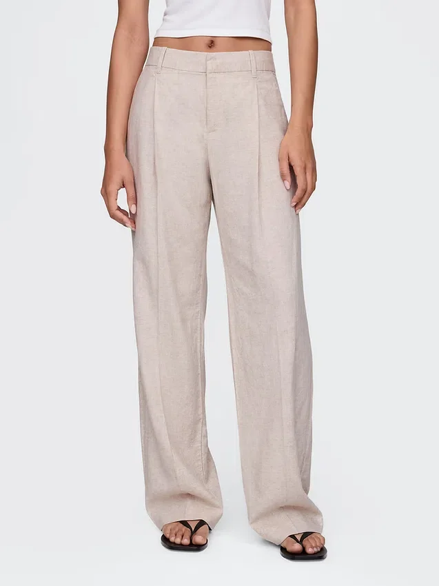 Pantalones de mezcla de lino de talle bajo 365