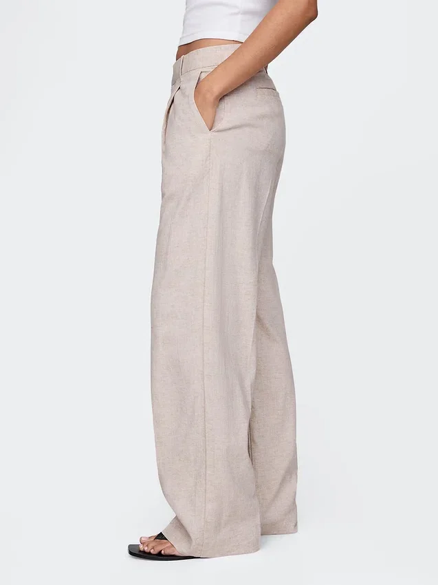 Pantalones de mezcla de lino de talle bajo 365