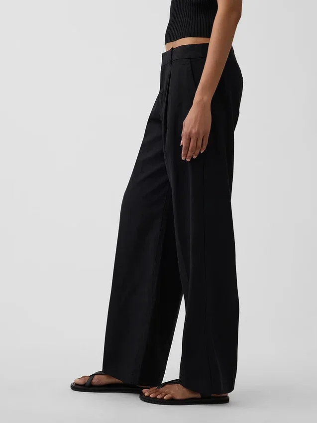 Pantalones de mezcla de lino de talle bajo 365