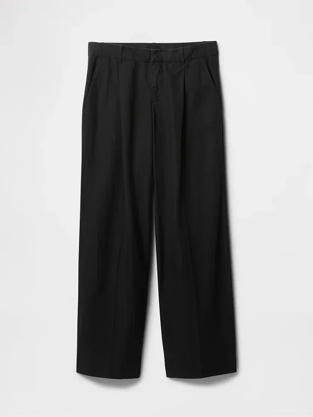Pantalones de mezcla de lino de talle bajo 365
