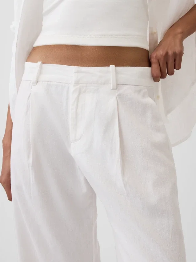 Pantalones de mezcla de lino de talle bajo 365