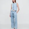 Pantalones de mezclilla de talle alto ultrasuaves con pliegues hasta el tobillo 365