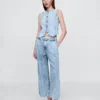 Pantalones de mezclilla de talle alto ultrasuaves con pliegues hasta el tobillo 365