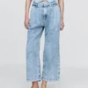 Pantalones de mezclilla de talle alto ultrasuaves con pliegues hasta el tobillo 365