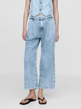 Pantalones de mezclilla de talle alto ultrasuaves con pliegues hasta el tobillo 365