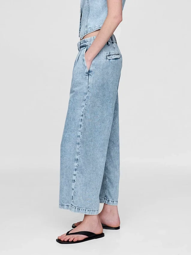 Pantalones de mezclilla de talle alto ultrasuaves con pliegues hasta el tobillo 365