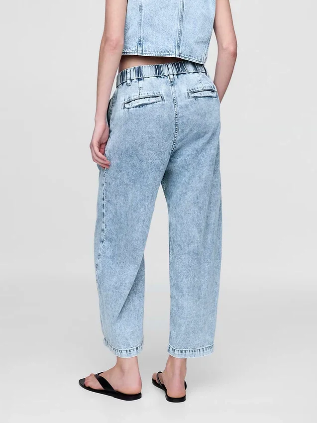Pantalones de mezclilla de talle alto ultrasuaves con pliegues hasta el tobillo 365