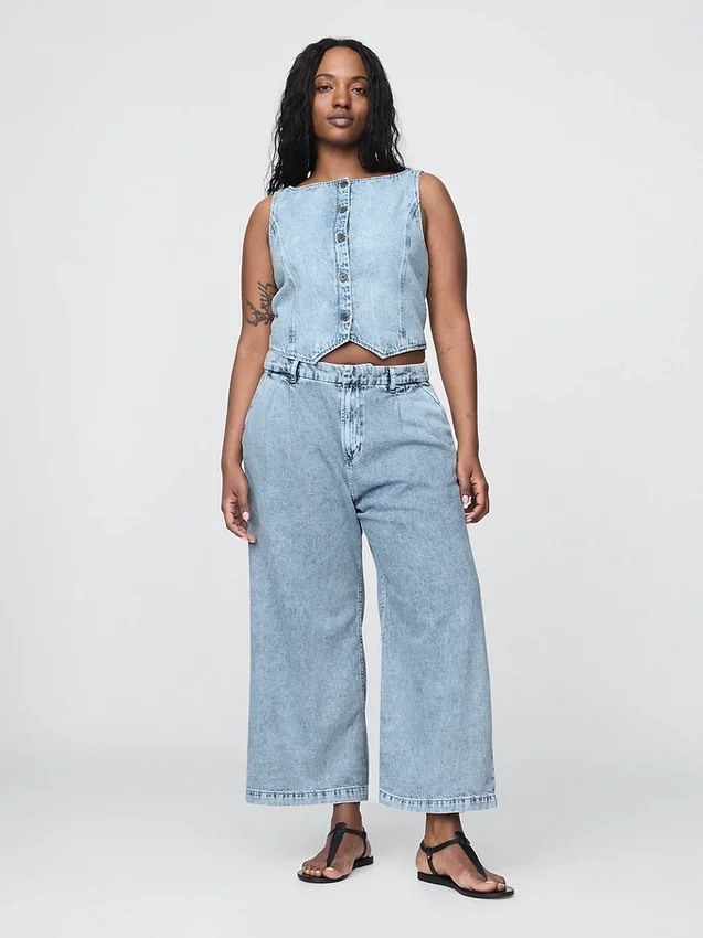 Pantalones de mezclilla de talle alto ultrasuaves con pliegues hasta el tobillo 365