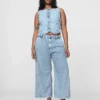 Pantalones de mezclilla de talle alto ultrasuaves con pliegues hasta el tobillo 365