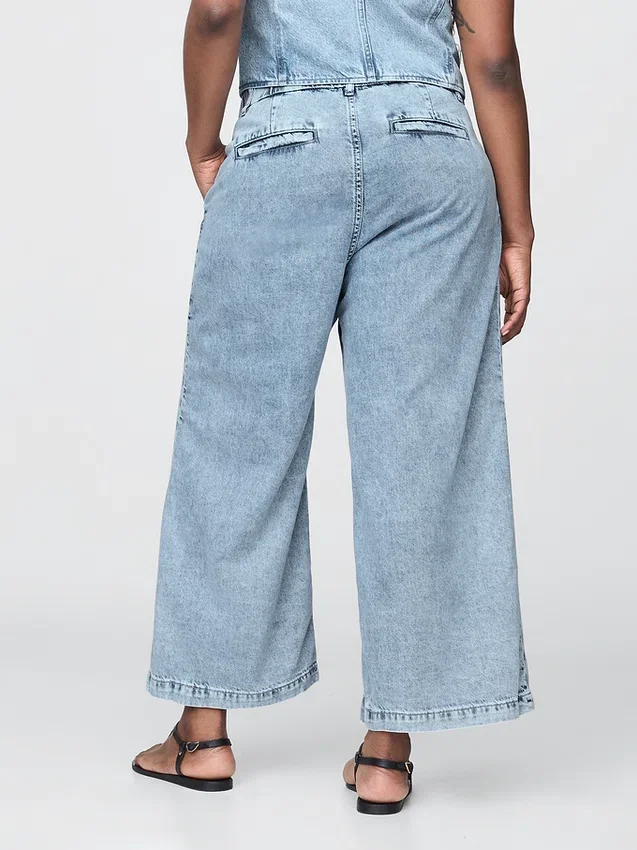 Pantalones de mezclilla de talle alto ultrasuaves con pliegues hasta el tobillo 365