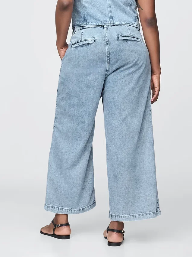 Pantalones de mezclilla de talle alto ultrasuaves con pliegues hasta el tobillo 365