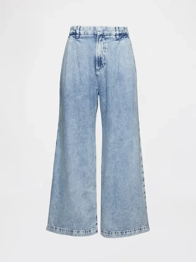 Pantalones de mezclilla de talle alto ultrasuaves con pliegues hasta el tobillo 365