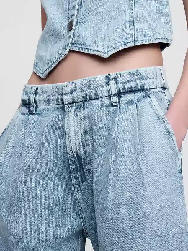 Pantalones de mezclilla de talle alto ultrasuaves con pliegues hasta el tobillo 365