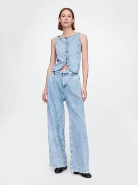 Pantalones de mezclilla plisados ultrasuaves de talle alto 365