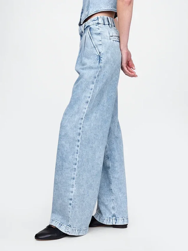 Pantalones de mezclilla plisados ultrasuaves de talle alto 365