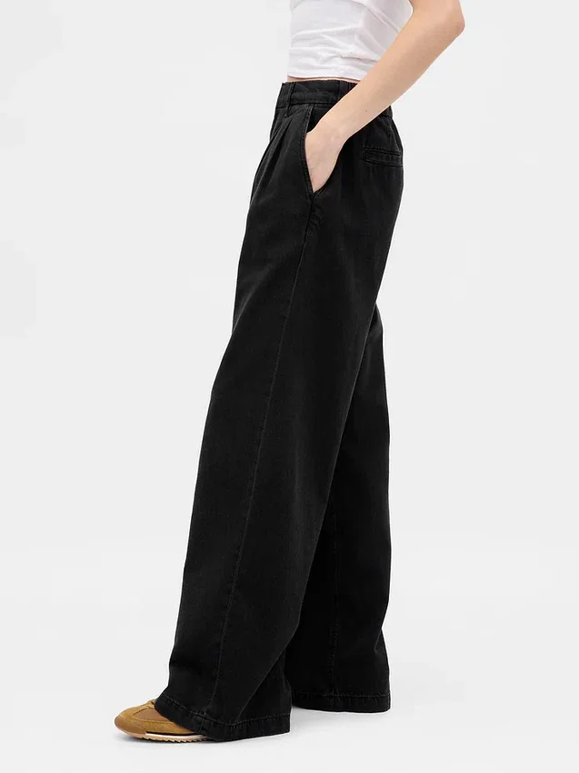 Pantalones de mezclilla plisados ultrasuaves de talle alto 365