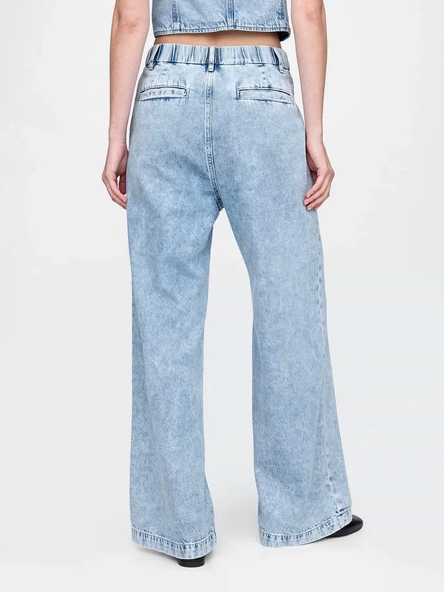 Pantalones de mezclilla plisados ultrasuaves de talle alto 365