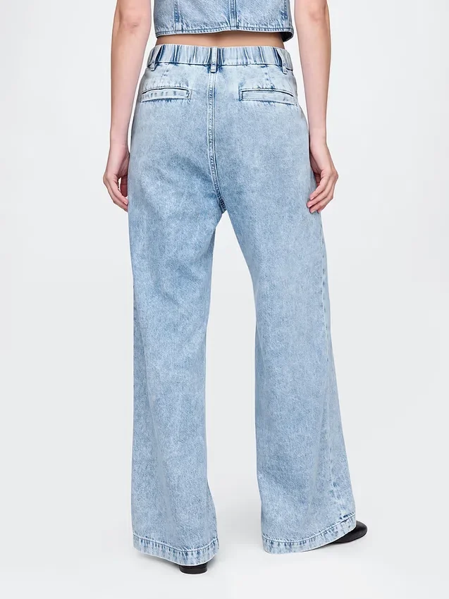 Pantalones de mezclilla plisados ultrasuaves de talle alto 365