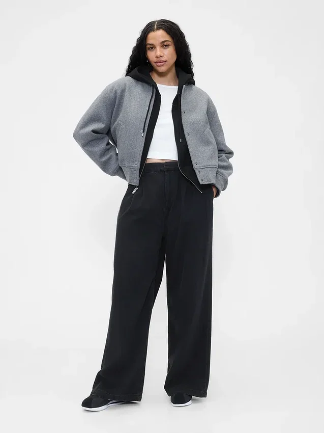 Pantalones de mezclilla plisados ultrasuaves de talle alto 365