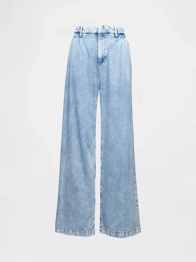 Pantalones de mezclilla plisados ultrasuaves de talle alto 365