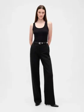 Pantalones de pierna ancha de doble tejido y talle alto