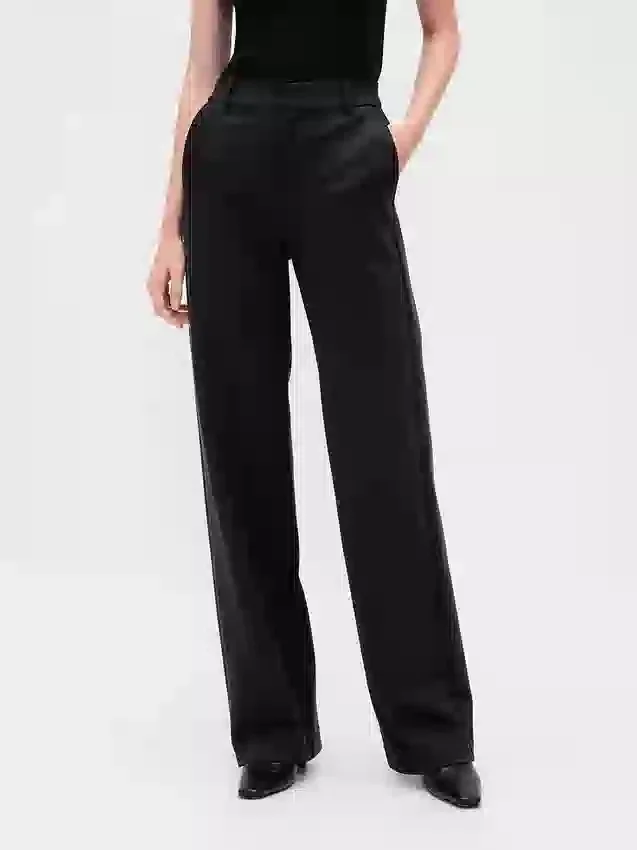 Pantalones de pierna ancha de doble tejido y talle alto
