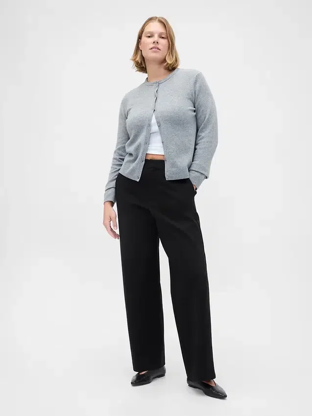 Pantalones de pierna ancha de doble tejido y talle alto