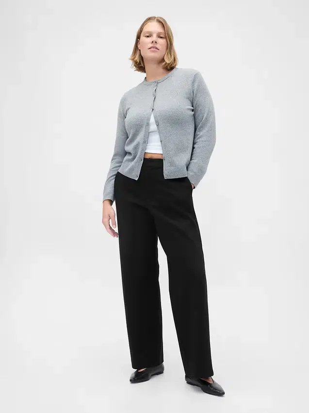 Pantalones de pierna ancha de doble tejido y talle alto