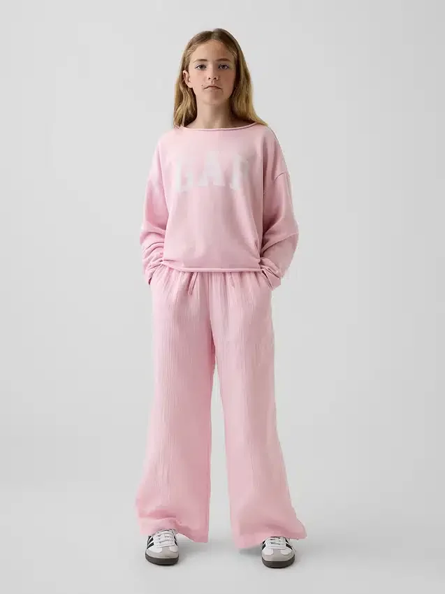 Pantalones de pierna ancha de gasa de algodón para niños