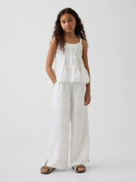 Pantalones de pierna ancha de gasa de algodón para niños