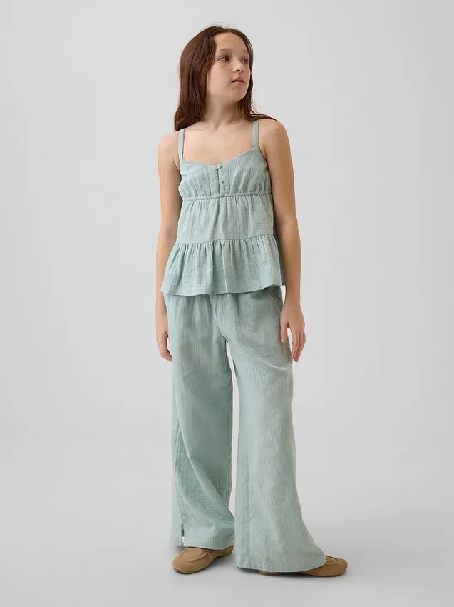 Pantalones de pierna ancha de gasa de algodón para niños
