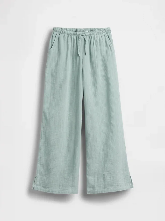 Pantalones de pierna ancha de gasa de algodón para niños