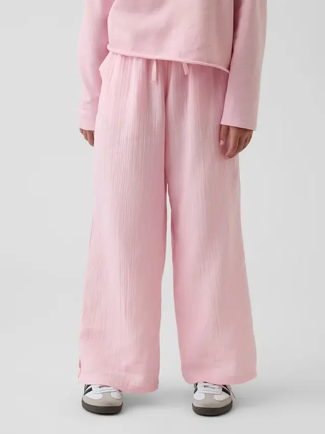 Pantalones de pierna ancha de gasa de algodón para niños