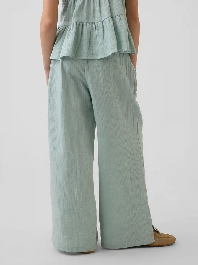 Pantalones de pierna ancha de gasa de algodón para niños