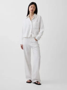 Pantalones de pierna ancha de mezcla de lino y algodón