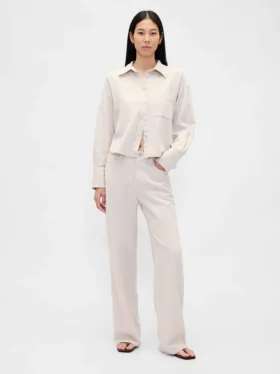 Pantalones de pierna ancha de mezcla de lino y algodón