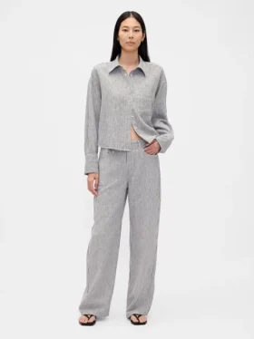 Pantalones de pierna ancha de mezcla de lino y algodón