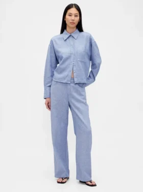 Pantalones de pierna ancha de mezcla de lino y algodón