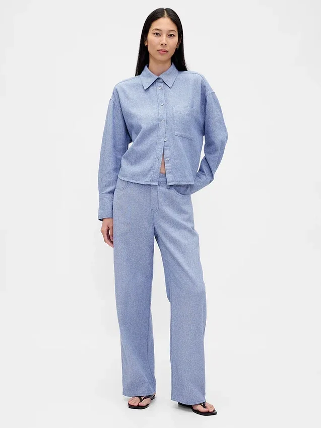 Pantalones de pierna ancha de mezcla de lino y algodón