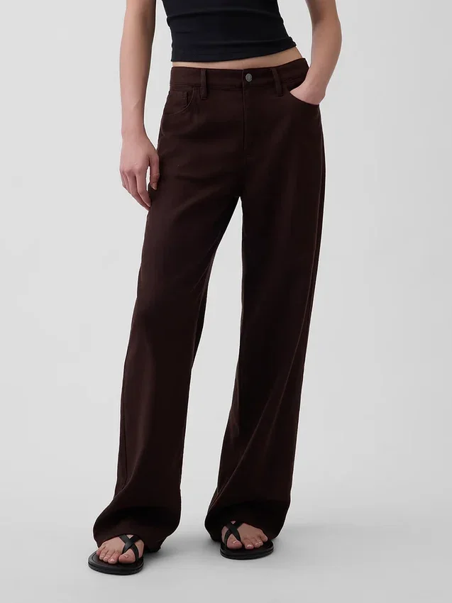 Pantalones de pierna ancha de mezcla de lino y algodón
