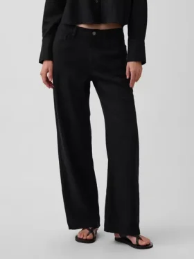Pantalones de pierna ancha de mezcla de lino y algodón