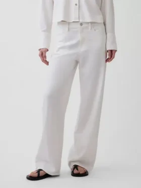 Pantalones de pierna ancha de mezcla de lino y algodón